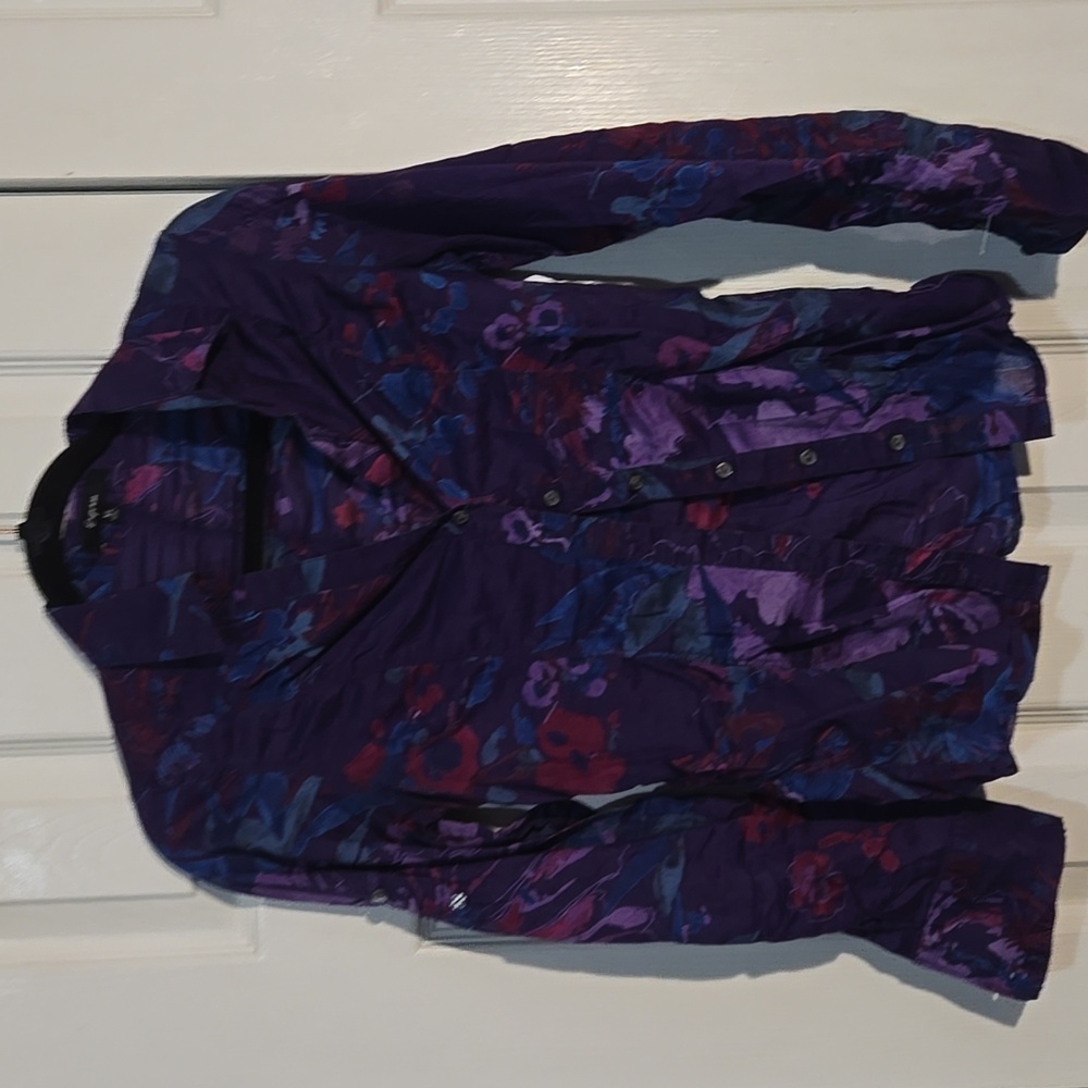 Express Purple Floral Button-Up Tab Sleeves Shirt XS